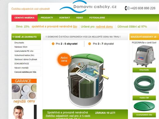 čistička odpadních vod - nejnižší cena čističky pro rodinné domy. akce 15% sleva