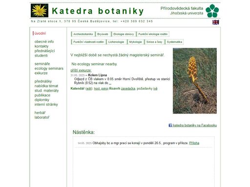 katedra botaniky přírodovědecké fakulty ju; domvská stránka.