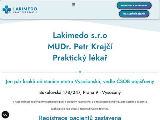 praktický lékař praha 9 - mudr. petr krejčí se stará o své pacienty u stanice metra vysočanská. registrace pacientů jsou aktuálně zastaveny.