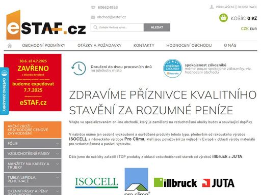 specializovaný obchod na vzduchotěsné obálky budov. parotěsné a parobrzdné fólie, difusní fasádní a střešní fólie, blower door testy.