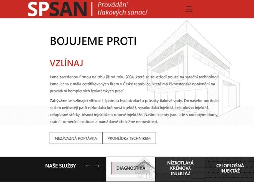 spsan – specialisté na sanaci vlhkosti zdiva od roku 2004. nabízíme sanace, injektáže, stěrky a další řešení pro rodinné domy i památkově chráněné objekty.