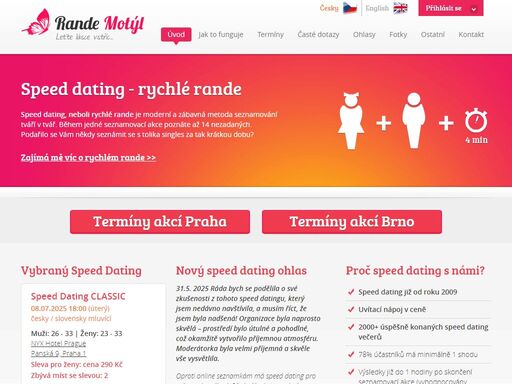 nejstarší speed dating seznamka. nic neriskujete, v ceně je zahrnuta garance i nápoj. seznamka i pro cizince s nejlepšími podmínkami již od roku 2009.