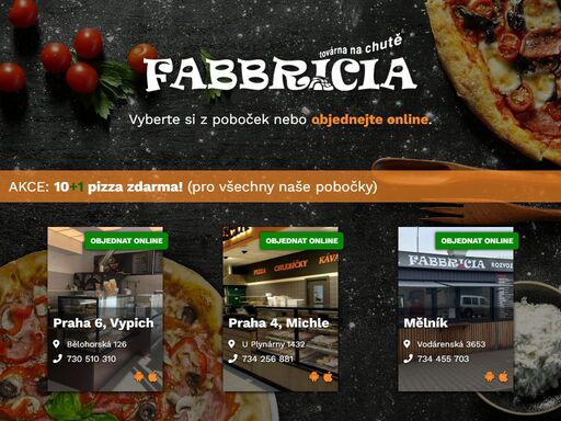 fabbricia zajišťuje rozvoz pizzy. rozvoz jídla si můžete objednat dvěma způsoby, jednoduše online a nebo po telefonu.