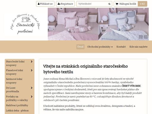 staročeské originální povlečení - výroba ,založeno 1991 - michal a  eva škrovovi- včelná