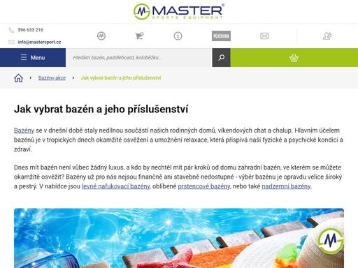 mastersport.cz - široká nabídka sportovních potřeb a sportovního vybavení na basketball, bazény, brusle, camping, cyklistika, fitness, floorball, fotbal, golf, hokej, koloběžky, lyžování, oblečení, outdoor, přilby, sáně a boby, skateboardy, snowboardy, squash, stolní hry, stolní tenis, tenis