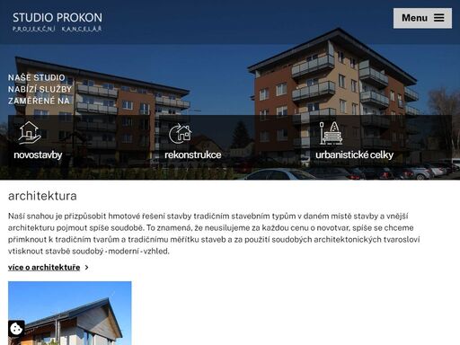naše studio nabízí služby zaměřené na novostavby, rekonstrukce a urbanistické celky.