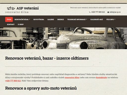 provádíme opravy a renovace veteránů. renovacemi oldtimers tedy auto veteránů, historických motocyklů a ostatních historických vozidel se věnujeme mnoho let. využijte naši veterán inzerci zdarma na prodej či koupi veteránu nebo náhradního dílu. zámečnická dílna, strojírenská výroba a kovovýroba.
