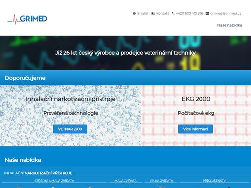 již 26 let český výrobce a prodejce veterinární techniky. specializujeme se na inhalační narkotizační přístroje. dále v naší nabídce najdete veterinární monitory, vyšetřovací stoly, světla, infuzní pumpy a mnohé další.