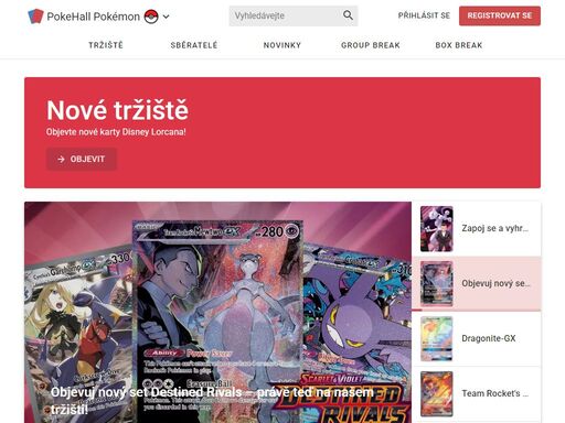 tržiště pro sběratele a hráče pokémon a lorcana karet (nákup, prodej, výměna, aukce)