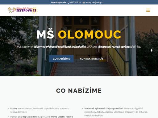 mateřská škola zeyerova v olomouci nabízí individuální výchovu zaměřenou na samostatnost, tvořivost a sebevědomí. moderní třídy s digitálními pomůckami inspirují zvídavost.
