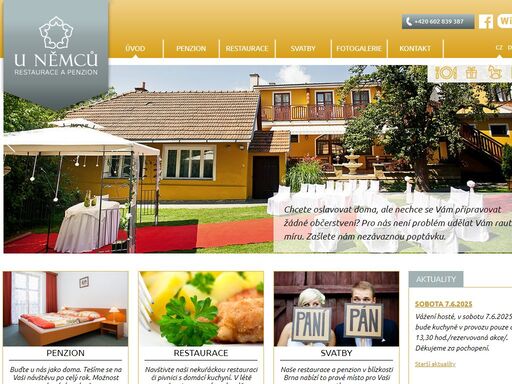 restaurace a penzion u němců v domašově u brna. rádi pro vás připravíme narozeninovou, rodinnou, či svatební oslavu nebo firemní školení. těšíme se na vaši návštěvu.