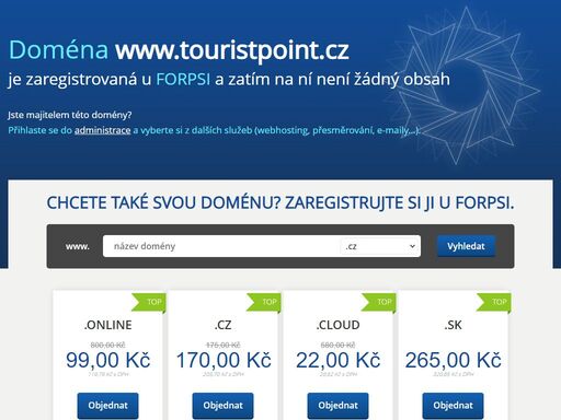 zaregistrujte si doménu a objednejte webhosting nebo server u spolehlivého partnera s vlastním datacentrem. forpsi je profesionálem na trhu domén, webhostingu, vps a cloudu. vytvořte si s námi vlastní web nebo využijte širokých možností vps. 