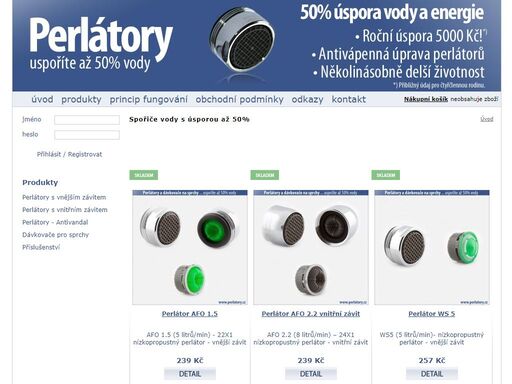 perlátory a nízkoprpustné dávkovače pro sprchy a příslušenství