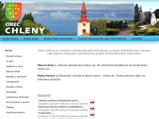 oficiální webové stránky obce chleny, okr. rychnov nad kněžnou
