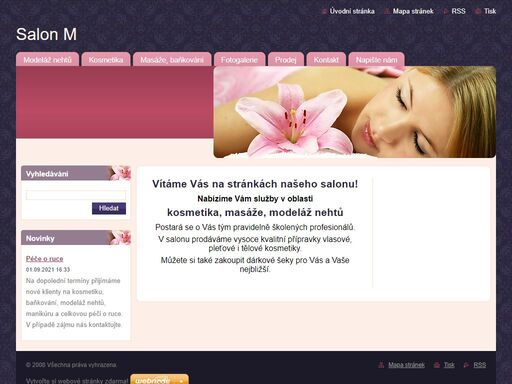 kosmetický salon m nabízející nejen kosmetické služby, ale také manikúru, modeláž nehtů, p-shine, masáže, baňkování a parafínové zábaly rukou. 