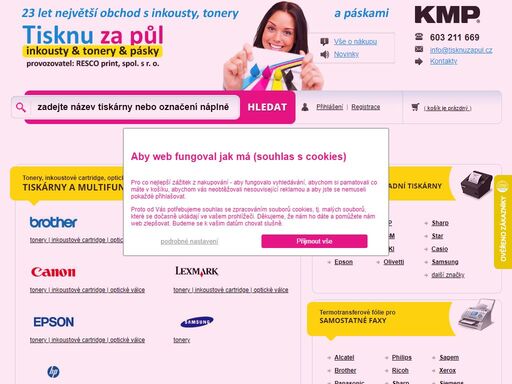 tonery, kmp, kmp burotechnik, inkoustové cartridge, inkoustové náplně, resco, resco print, barvící pásky, inkousty, cartridge největší obchod s tonery, inkoustovými cartridgemi a barvícími páskami kmp.