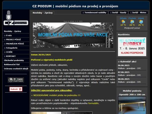 mobilní podium na prodej a pronájem