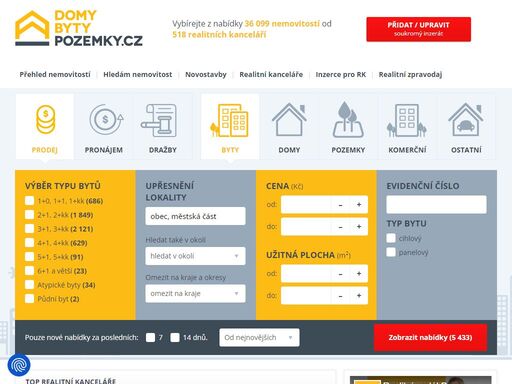 vyberte si z nemovitostí na realitním portále domybytypozemky.cz. prodej, pronájem bytů, domů, komerčních prostor, garáží, rybníků ve všech krajích čr.