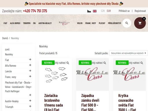 dovoz a distribuce náhradních dílů na italsko-francouzské vozy a příslušenství na historická vozidla. díly nabízíme na značky fiat, alfa romeo, ...