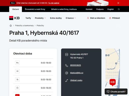 seznam a vyhledávání poboček a bankomatů komerční banky.