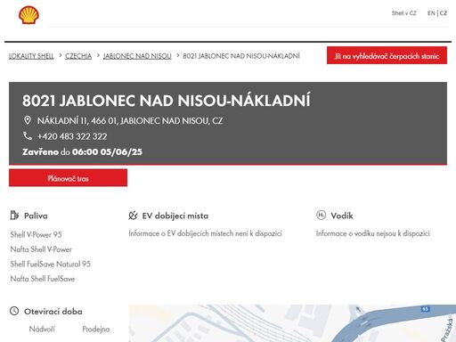 8021 jablonec nad nisou-nákladní je čerpací stanice v oblasti jablonec nad nisou. tato stanice zahrnuje obchod, myčka a toalety.