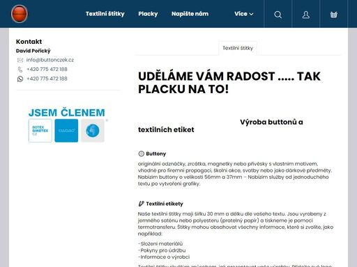 vítejte na stránkách buttonczek.                                                                                                                                                                                                                                    zabýváme se výrobou textilních etiket, štítků a reklamních…