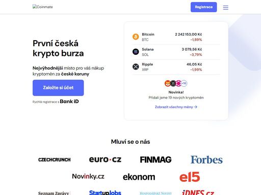 jsme jediná česká kryptoměnová burza. máme férové poplatky a zákazníci nám věří už od roku 2014. kryptoměny u nás nakoupíte či prodáte bezpečně, snadno a rychle.