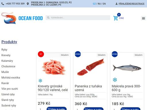 e-shop nabízí kvalitní ryby a mořské plody. koupit lososa, krevety, ryby pro sushi, chobotnice. nizké ceny, nákup ryb online a dodej domů.