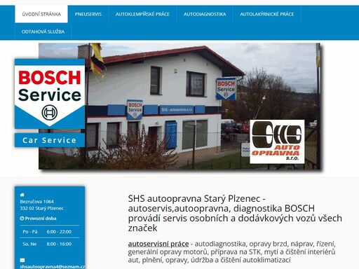 shs autoopravna starý plzenec - autoservis,autoopravna, diagnostika bosch provádí servis osobních a dodávkových vozů všech značek