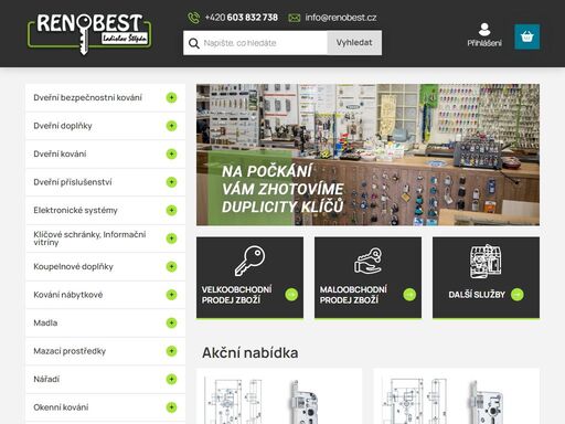 homepage. vítáme vás na stránkách naší společnosti renobest s.r.o.

vážení zákazníci, obchodní přátelé. vítáme vás na našem e-shopu a zároveň si vám dovolujeme představit naši firmu.

nosným programem naší firmy je též velkoobchodní a maloobchodní prodej zámečnického sortimentu. převážně dveřního kování,…