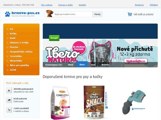 obchod krmivo-pes.cz nabízí kompletní sortiment zboží pro vaše mazlíčky, terarijní, akvarijní i domácí zvířata.