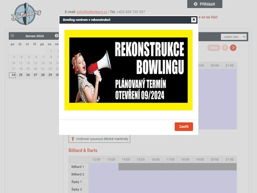 kuttenberg bowling & billards centrum - rezervační systém pro online rezervace bowlingových drah