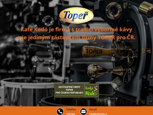 nabízíme pražírny kávy a mlýnky na kávu značky toper, jsme jediný certifikovaný zástupce v čr. kafe kodó.