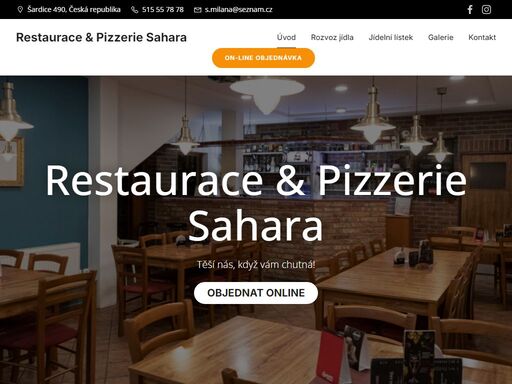 restaurace & pizzerie sahara. rodinná restaurace v obci šardice, která je označovaná za srdce moravského toskánska. rozvážíme polední menu, pizzy, burgery, tortily a mnoho dalšího. restaurace se nachází v centru obce a nabízí příjemné posezení v klidné a uzavřené zahradě.