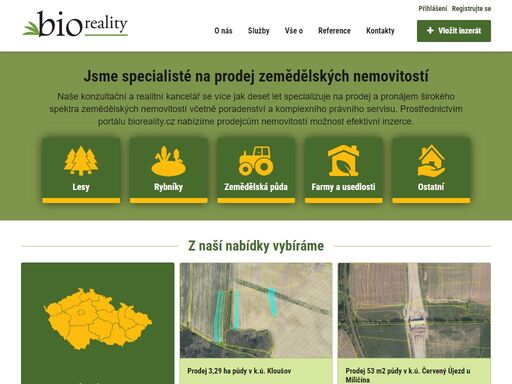 zastupujeme vlastníky při prodeji i nákupu orné půdy, louky, polí, lesů, rybníků a farem po celé české republice. provozujeme inzertní server bioreality.cz.