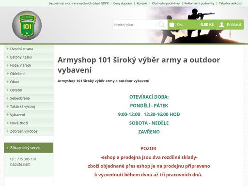 armyshop 101 s kamenou prodejnou v praze