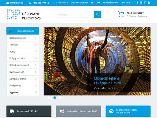 děrované plechy svs je česká firma, která od roku 2009 prodává ve výhradním zastoupení předních evropských výrobců děrované plechy, tahokov, rošty, svařované sítě a pletiva, schodišťové stupně, schodišťové sety a lemovací profily.