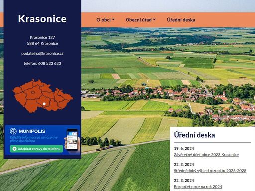 oficiální webové stránky obce krasonice, kraj vysočina.