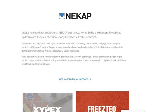 nekap, spol. s r.o. je výhradní distributor materiálů xypex, freezteq a manorteq v české republice od roku 1992