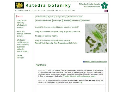 katedra botaniky přírodovědecké fakulty ju; domvská stránka.