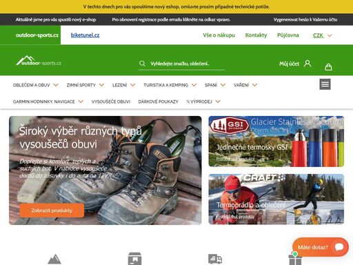 outdoor-sports.cz eshop a prodejna - outdoorové, turistické, sportovní, kempingové a horolezecké vybavení, doplňky a oblečení, potřeby pro cestování.