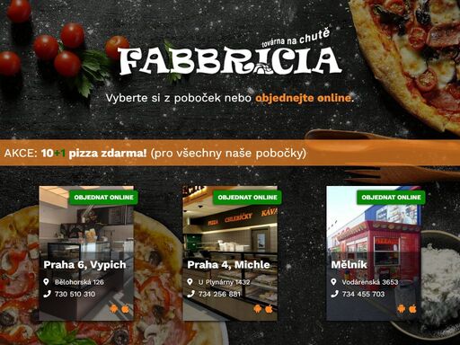 fabbricia zajišťuje rozvoz pizzy. rozvoz jídla si můžete objednat dvěma způsoby, jednoduše online a nebo po telefonu.