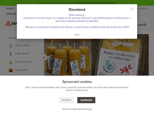 výjimečný e-shop s včelími voskovými svíčkami, sadami pro domácí výrobu svíček, uměleckými ručně malovanými obrazy na dřevo a šperky pro každou příležitost.