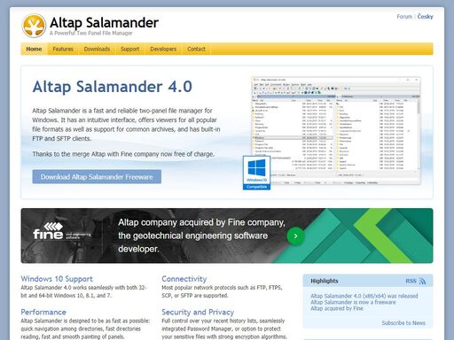 homepage of altap salamander, intuitive and powerful two panel file manager for windows.