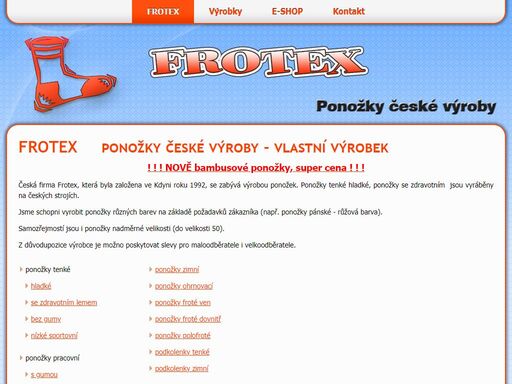 ponožky frotex kdyně: výroba a prodej českých ponožek. ponožky pracovní, zdravotní, sportovní, froté. e-shop