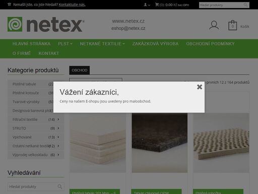 e-shop společnosti netex, spol. s r.o., jediného výrobce vlněné plsti v české republice. zakázková výroba.