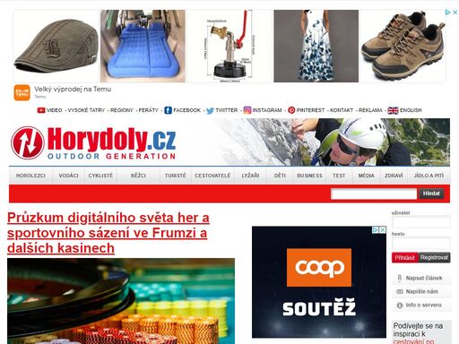 horydoly.cz – internetový deník o světě outdoorových aktivit, turistiky, horolezectví, cestování, lyžování, vodáctví a cyklistiky