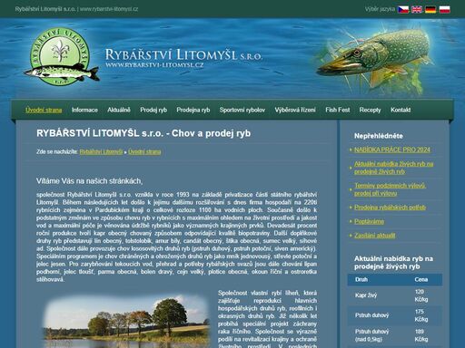 rybářství litomyšl s.r.o. - chov a prodej ryb. nabídka rybářských potřeb. prodej povolenek na sportovní rybolov.