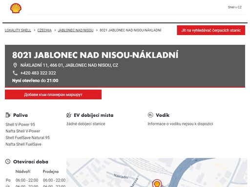 8021 jablonec nad nisou-nákladní je čerpací stanice v oblasti jablonec nad nisou. tato stanice zahrnuje obchod, myčka a toalety.