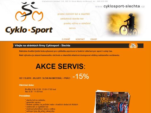 firma cyklosport šlechta se zabývá prodejem cyklistického vybavení, doplňků a sportovního oblečení.